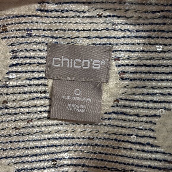 Chico’s Shine Jacquard Jacket Metallic Polka Dot Navy Cream Blazer Size 0 (4/6) - Picture 7 of 9